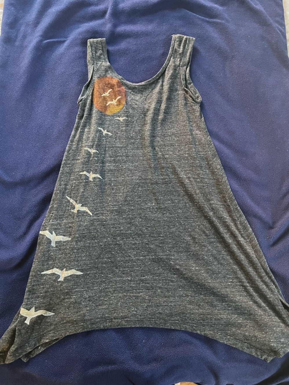 Women’s Grey Graphic Tank Dress with Sun & Seagull Motif